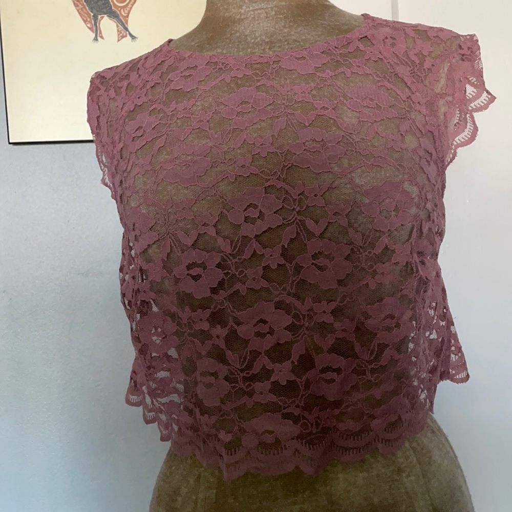 Soft pink lace blouse from Top Shop